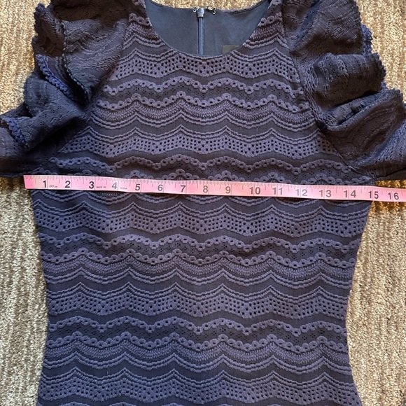 Slate & Willow Lined Midnight Blue Ruffle Sheath Midi Dress Romance Date Night - Picture 11 of 14